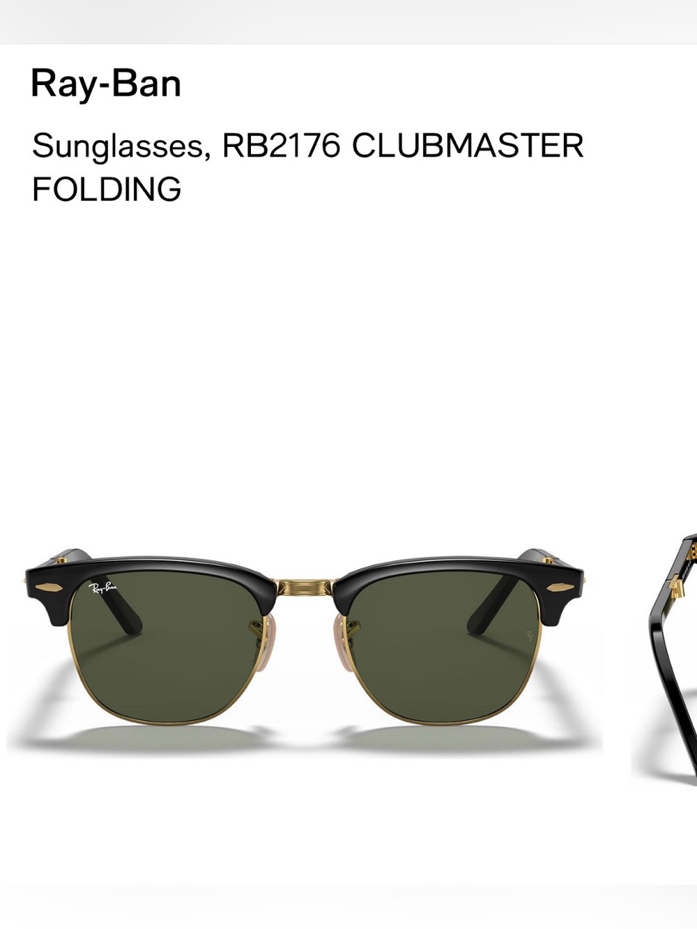 Ray-Ban Black & Gold Clubmaster Folding Sunglasses with Green Lenses